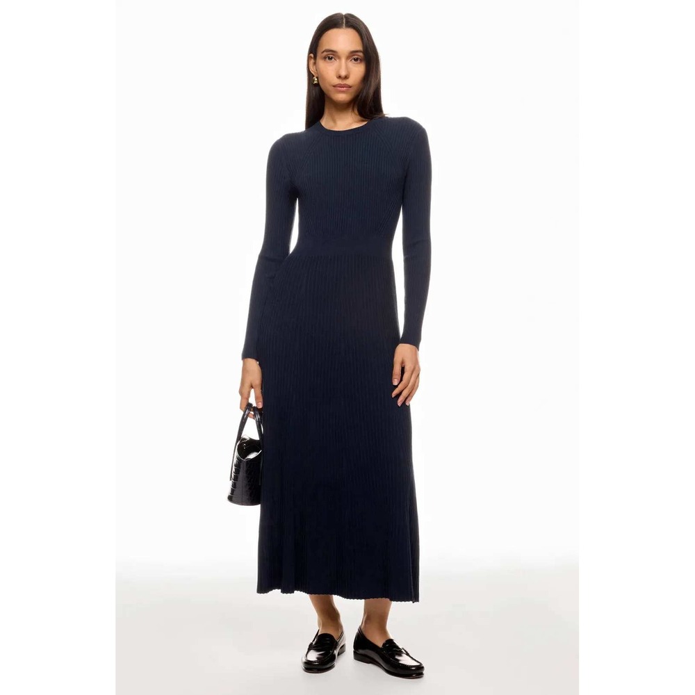 Ann Mashburn Addie Dress Navy Ribbed Knit Long Sleeve Maxi Dress Small